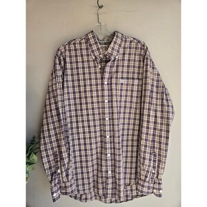 Cinch Western Plaid Long Sleeve Button Down Shirt Purple Tan Size Medium